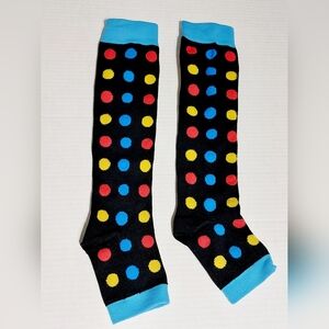 Tall Black multicolored Polka Dot Open Toe Compression Socks Unisex 2XL
